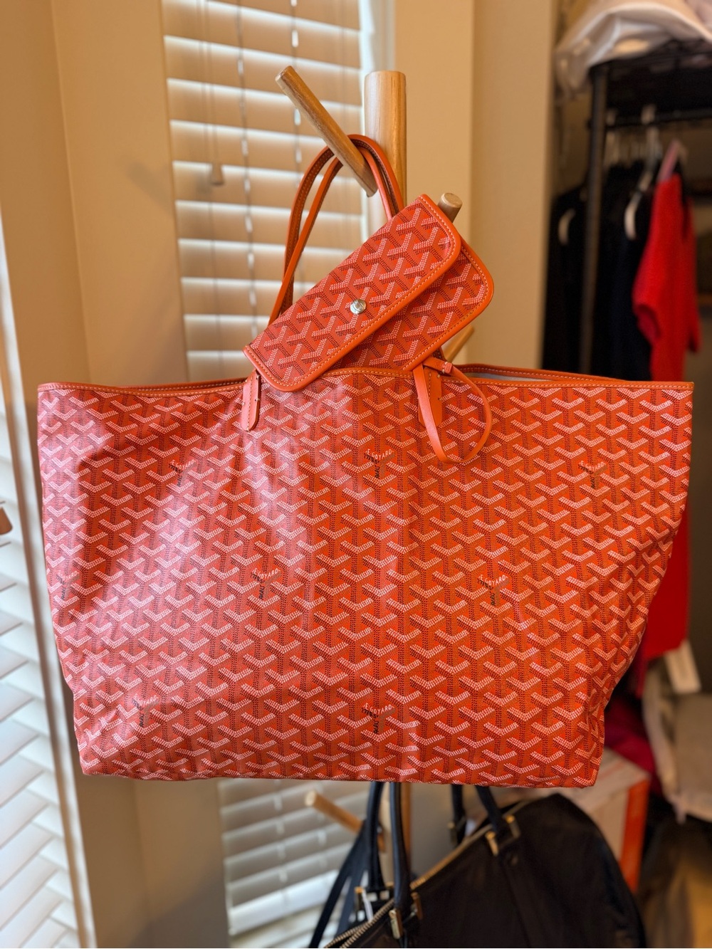 Goyard St Louis GM Orange-Red Chevron Tote with Matching Pouch